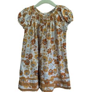 Next Bold Yellow Gold Dress Spring Summer Floral Smocked Lace Girls 104cm / 3-4